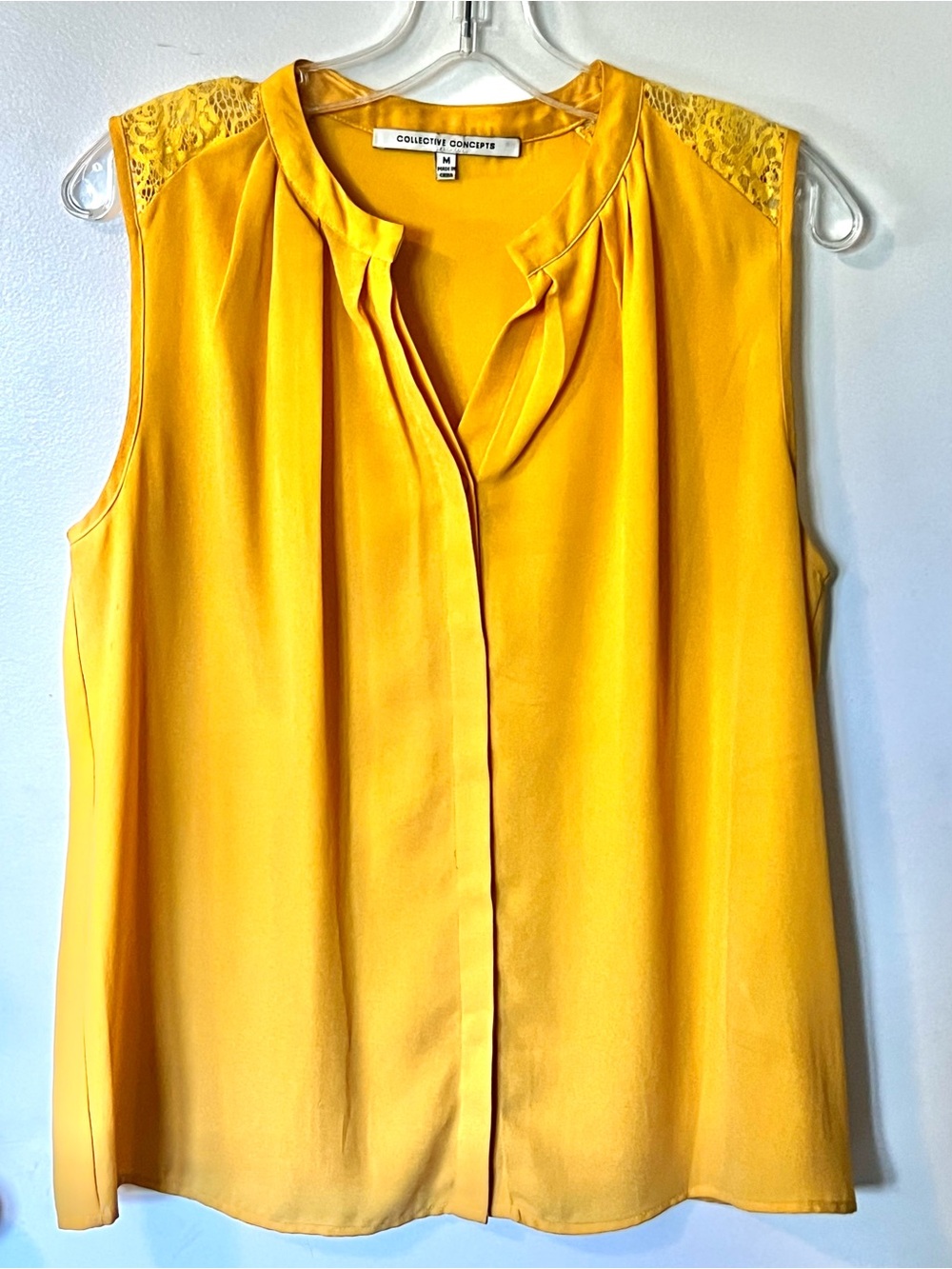 Collective Concepts Yellow Lace-Shoulder V-Neck Sleeveless Top